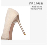 High Heels Women with  Spring and Autumn Pointy Women's Shoes Dress Wedding Shoes Temperament Banquet Single Shoes