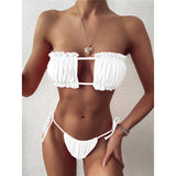 Sexy Pink Bandeau Frilled Bikini Swimsuit Female Swimwear Women Two-Pieces Bikini Set Bather Padded Bathing Suit Swim V1242B