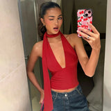 FDYOUI Women's Halter Neck Bandage Crop Tops 2026 Summer Sexy Off Shoulder Backless Corset Ladies Sleeveless T-shirt High Street