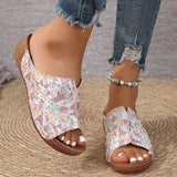 Mix Color Med Heels Slippers Women 2025 Summer Pu Leather Thick Platform Sandals Woman Lightweight Open Toe Non-Slip Flip Flops