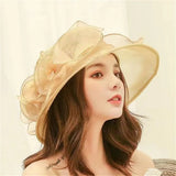 Women Organza Hat 3D Flower Wide Brim Top Hat French Sun Caps for Church Tea Party Wedding