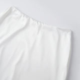 Women Solid Color Satin Long Skirs Elegant Low Waist Lace Patchwork Flowy Summer Skirt for Casual