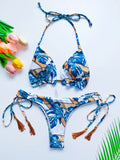 2026 New Women's Swimsuit Neck Hanging Bikini Set Split Beach Swimsuit 2-piece Set with Tassel Decoration