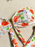 Sexy Flowers Printed V Shaped Bandeau Bikini Women Swimwear Female Swimsuit Two-pieces Bikini set Bather Bathing Suit Swim Lady