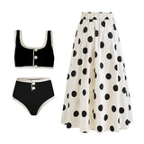 2024 Black White Retro One Piece Swimsuit Women Bow Tie Swimwear and Skirt Sexy Push Up Bathing Suit Monokini Beachwear Bodysuit