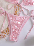 Sexy Sequin Pink Bikini Set 2026 Women Mesh Front Tie Push Up Bra Triangle Swimsuit Beach Bathing Suit Micro Swimwear Biquini