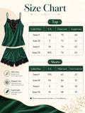 Women's Satin Camisole Shorts Set, Lace Trim Cami Top and Shorts, Silky Spring Summer Sleepwear Loungewear Pajama