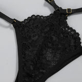 Porn 3pcs Lace Underwear Set Women Sexy Lingerie Halter Bra and Panties Garter Intimate Erotic Babydolls Sex Costumes