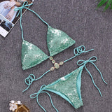 Shiny Sequins Jewelled Diamond Bikini Women Micro Bikini Swimwear Female Swimsuit Two Pieces Bikini Set Halter Bathing Suit Swim