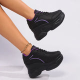 Black Chunky Wedge Sneakers Women Plus Size 42 Lace Up Platform Sneakers Woman Pu Leather Thick Bottom Vulcanized Shoes Female