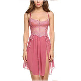 Women's Lace Trim Cami Nightdress - Sexy Side Slit & Mesh Panel, Perfect for Loungewear & Intimate Nights