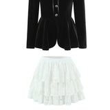 French-style Elegant Stand-up Collar Tie-waist Slim-fit Pleated Long-sleeve Shirt For Women With Waist Lace Cake Skirt QXS5