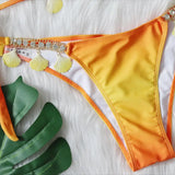Women's Bikini Sexy Strap Gradient Print Luxury Crystal Diamond Bikini Shell Swimsuit