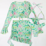 4 Pieces String Bikinis 2026 Women Sexy Swimwear Female Floral Swimsuit Bathers Bathing Swimming Swim Suit Beachwear Summer