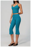 Summer New Yoga Clothing Women Solid V Neck Slim Sports Tank Top Athletic Wear High Waist Butt Lift Mid Pants Gym Fitness Suits