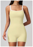 Tight Fitting One-piece Yoga Suit Women Color Bloack Square Collar Hollow Out Backless Butt-Lifting Gym Sports Short Jumpsuit