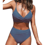 Bikini Set Women's 2 Piece Swimwear Cross Ruched V Neck High Waisted Push Up Bikini 2025 New Beach Vacation Ladies Bathing Suit