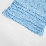 FDYOUI Women's Summer Polka Dot Print Shawl Tops High Street Ladies Fashion Sexy Folds Slim T-shirt Holiday Party Tee Shirts