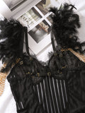 Fashionable New Sexy Lace Spliced Flower Embroidery Mesh Backless Deep V Suspenders Sleeveless Bodysuits Charming Casual H2F1