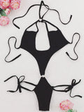 Women's Halter Neck Tie Elastic One - Piece Bodysuit