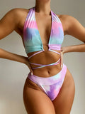 Bikini 2026 Sexy Print Bandage Halter Swimwear Swimsuit Women Bikinis Set Bathing Suit Beach Bikini Female Metal Ring Banadores