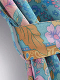 Foridol Single Breasted Bohemian Holiday Summer Women Dress Belt Casual Loose Maxi Floral Dress Short Sleeve Long Viscose Dress