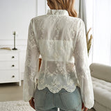 Phantasy Floral Embroidery Blouse Women Long Sleeve Loose Tunic Shirt Vintage Blouse Y2K White Tops Fashion Female Streetwear