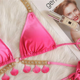 DEKA Shell Bikinis Sexy Swimsuit with Rhinestones Criss Cross Bikini Set Women Pink Push Up Bathing Suit Diamond Thong Swimwear