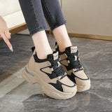 Chunky Platform Women Sport Sneaker Lace-Up Thick Bottom Vulcanize Shoes Woman Spring Autumn Pu Leather Breathable Running Shoes
