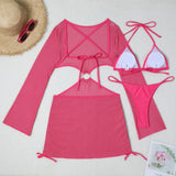 With Long Sleeve Cover Up Halter Bikini Women Swimwear Female Swimsuit Three-pieces Bikini set Bather Bathing Suit Swim V5123