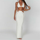 2PCS New Sexy With Top Halter Crochet Knitted Tunic Beach Cover Up Cover-ups Beach Dress Beach Wear Beachwear Female Women K4885
