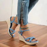 Summer Slope Heel Buckle Open Toe Wedge Ultra High Heel Women's Sandals 2026Fashion One Line Buckle Sandals Women Shoes  Heels