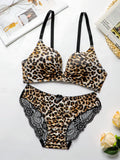 Hot Selling High-quality Sexy Women's Seamless And Steel Ring Two-piece Leopard Print Underwear Women's Lace Underwear Set B2046