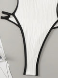 Hollow Out Wrinkled Halter One Piece Swimsuit Women Thong Swimwear Female Backless Monokini High Cut Leg Bathing Suit Beach Wear