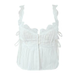 Foridol White Lace Tops for Women Summer Casual Side Tie Up Cotton Camis Top Buttons Casual Beach Vacation New Tops