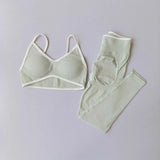 2PCS High Waisted Sports Bra Set with Contrasting Small Suspender Tight Fitting Hip Lifting Training Bra And Pants