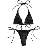 Sexy Satin Halter Brazilian Padded Bikini Female Swimsuit Women Swimwear Two-Pieces Bikini Set Bather Bathing Suit Swim V4966S