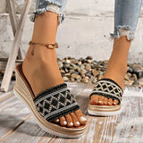 Bohemian Style Wedges Sandals for Women 2026 Summer High Heels Platform Slippers Woman Plus Size 43 Thick Sole Rome Sandals