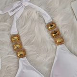 Halter Brazilian Rhintstones Diamond Bikini Women Swimsuit Female Swimwear Two Pieces Bikini Set Scrunch Butt Bathing Suit Swim