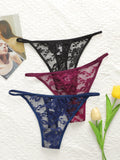3-Pack Multi-Color Lace Thong Low-Waist Seamless Hollow Easy Wash Quick Dry Comfortable Fitting Underwear C305
