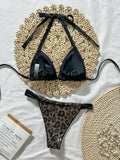 Shiny Brozing Wine Leopard Print Bikini Women Sexy Push Up Bra Pleate Triangle Swimsuit 2026 Beach Bathing Suit Holiday Swimwear
