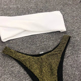 New Sexy Bandeau Shiny Glitter Bikini Women Swimwear Female Swimsuit Two-Pieces Bikini Set Bather Bathing Suit Swim Lady V1109