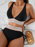 2025 New Bikini European and American Ribbon Deep V Bareback Sexy Bikini Split Swimsuit Swimsuit