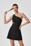 Sexy Hollow Waist Tennis Dress Women One Shoulder Pleate Sleeveless Built in Bra with Inner Separate Shorts Yoga Golf Dresses