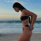 DEKA Women Brazilian Bandeau Metal Bikini Swimsuit Female Thong Swimwear High Cut Bikini Set Swimming Suit Beachwear Biquini