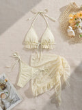 3 Pieces Triangle String Bikini 2026 Women & Tassel Beach Skirt Swimwear Female Sexy Swimsuit Beachwear Bathing Swimming Suit