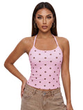 Women's Summer Halter Neck Tops Fashion Sleeveless Dota Print Slim Fit Cami Tops