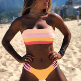 Bikini Swimwear Push-Up Bikinis Sets Colored Stripes Women Bra Padded Beachwear Bathing Suit New 2 Piece Swimsuit 2025 Biquini