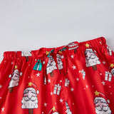 Women 2 Pieces Christmas Pajamas Sets V Neck Short Sleeve Christmas Themed Print Tops and Drawstring Waist Shorts Satin Suits