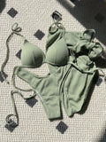 With Skirt Wrinkled Bra Cup Bikini Female Swimsuit Women Swimwear Three-pieces Bikini Set Push Up Bathing Suit Swim Beachwear